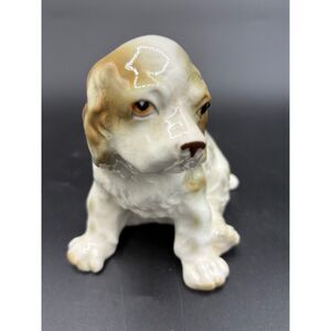 Vintage Ucagco Japan Sitting Cocker Spaniel Figurine 50s Porcelain White Beige